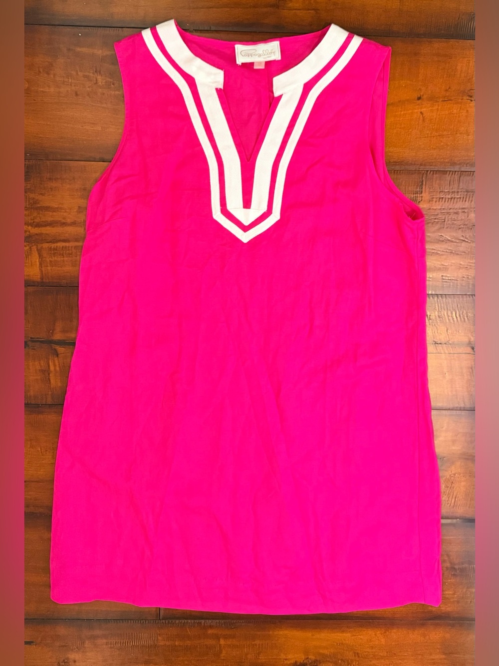 Pappagallo Hot Pink Sleeveless Tunic Dress with White Trim